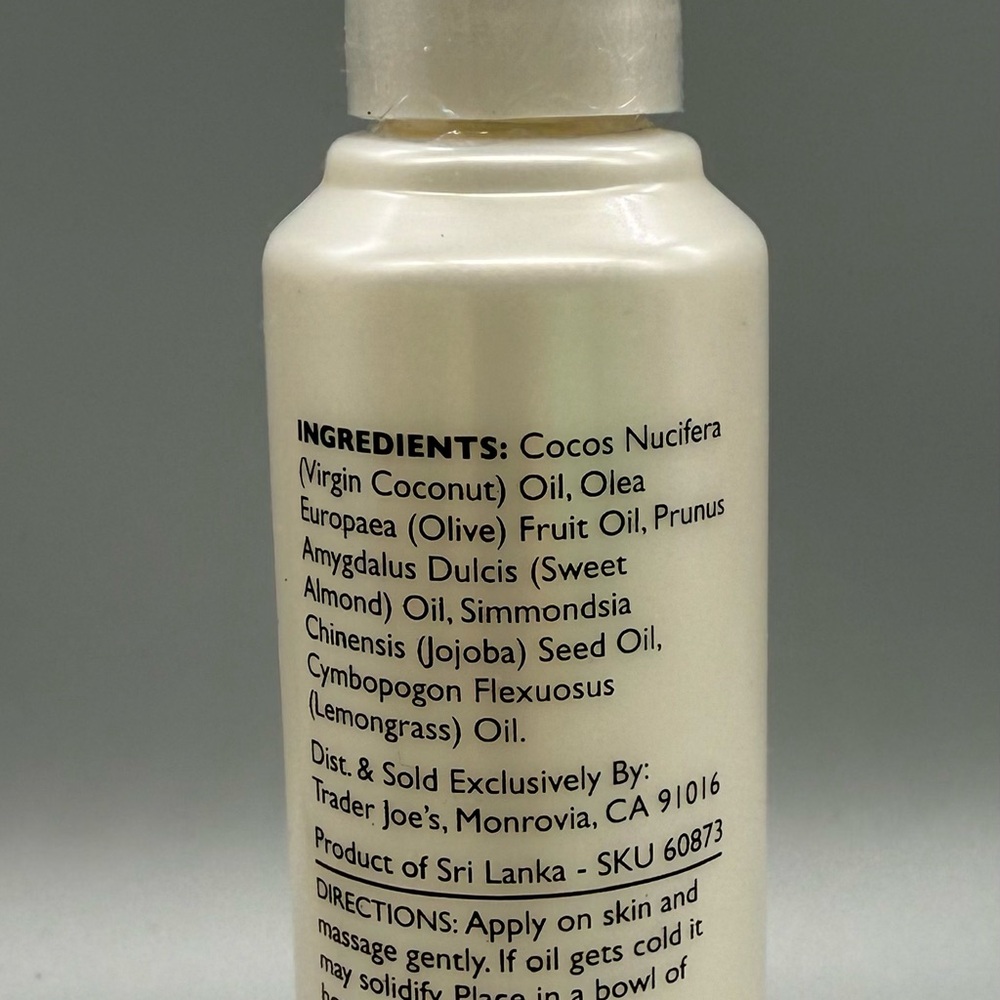 Trader Joe’s: Lemongrass Coconut Body Oil with Almond and Jojoba Oils/ NEW - Picture 2 of 2